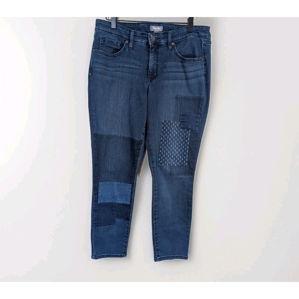 Martha Stewart Jeans Womens 10P Petite Skinny Ankle Blue Stretch Knee Patch - Picture 2 of 15
